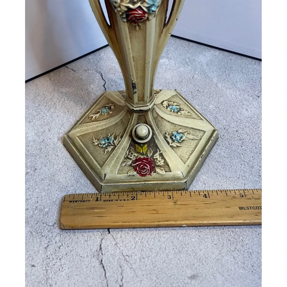Vintage French Provincial Electric Candlestick Lamp‎ Floral Rose Garland 1930s